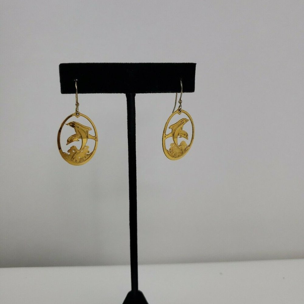Vintage Leighton Lam Gold Tone Dolphin Earrings